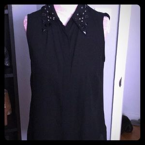 Black embellished collared shirt